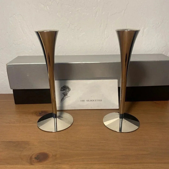 Pair of Silhoutte Candle Sticks made by German Artisans Metal and Nickel Plated - Picture 3 of 8